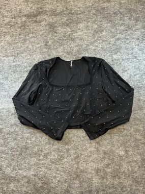 Adam Selman Sport Black Bedazzled Y2K Girly Cropped Long Sleeve A11